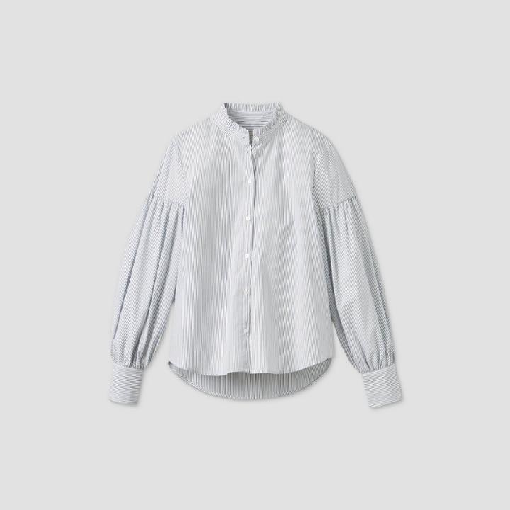 Women's Striped Puff Long Sleeve Poplin Shirt - A New Day Blue