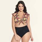 Women's Slimming Control Tie Front Bikini Top - Beach Betty By Miracle Brands Coral Pear Print