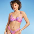 Juniors' Underwire Bikini Top - Xhilaration Multi Plaid Print D/dd Cup, Blue/pink/pink