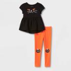 Toddler Girls' Halloween Cat Short Sleeve Top And Leggings Set - Cat & Jack Black/orange