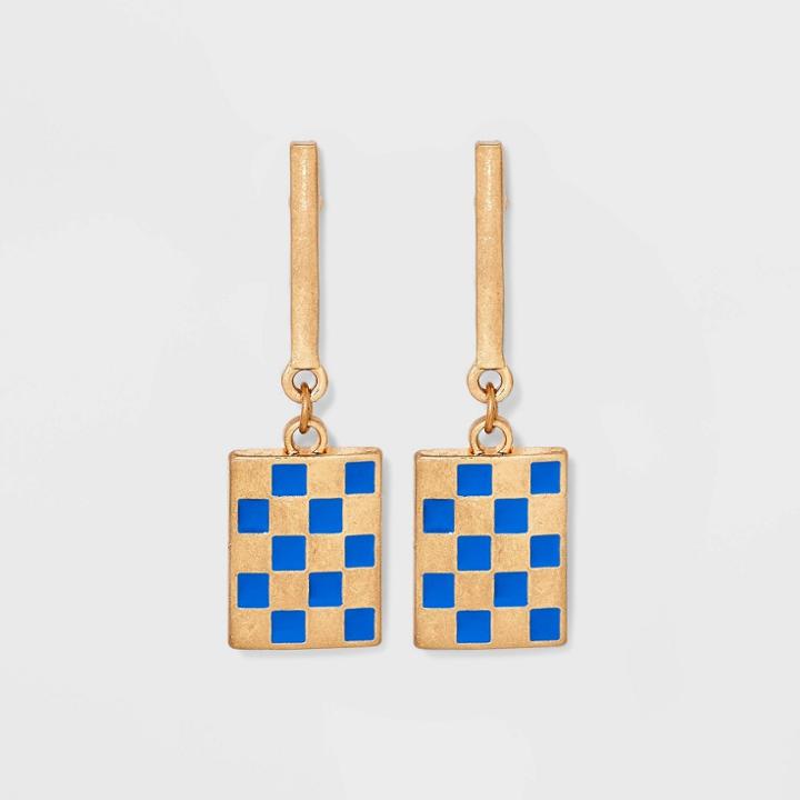Bar Post With Checkerboard Charm Drop Earrings - Universal Thread Blue