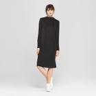 Women's Long Sleeve Mock Neck Knit Midi Dress - Prologue Black