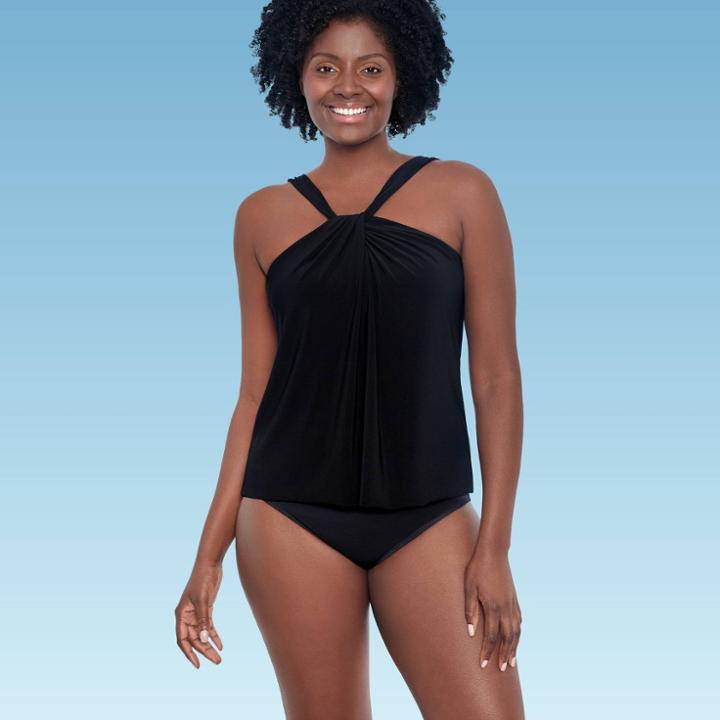 Women's Slimming Control Twist High Neck Tankini Top - Dreamsuit By Miracle Brands Black