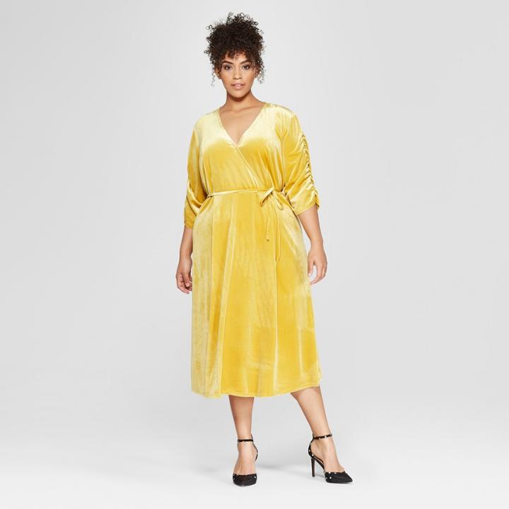 Women's Plus Size Short Shirred Sleeve Midi Dress - Who What Wear Gold