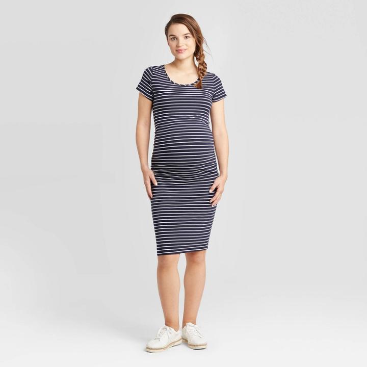 Maternity Striped Short Sleeve T-shirt Midi Dress - Isabel Maternity By Ingrid & Isabel Navy/white Xs, Women's, Blue