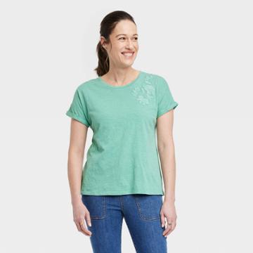 Women's Short Sleeve Embroidered T-shirt - Knox Rose Green