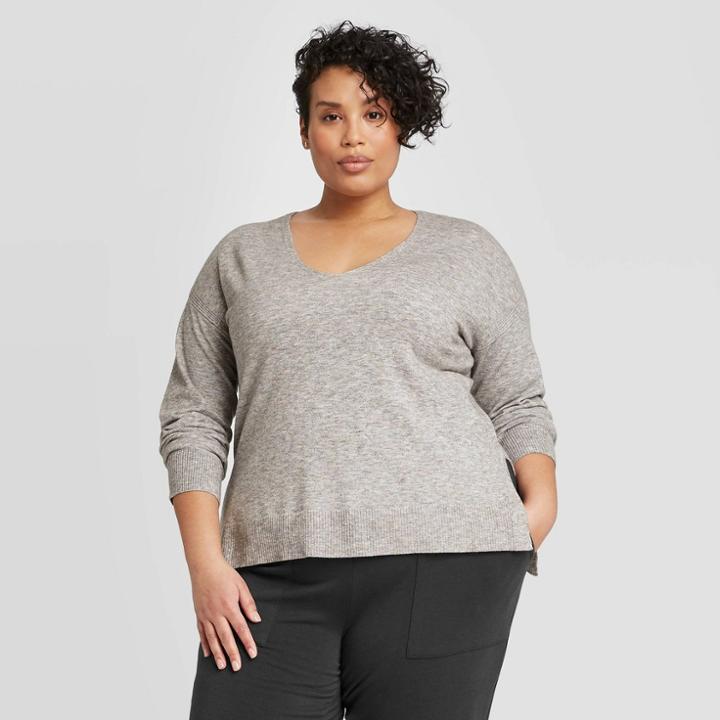 Ava & Viv Women's Plus Size V-neck Pullover - Ava + Viv Gray X, Women's