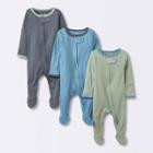 Baby 3pk Zip-up Sleep N' Play - Cloud Island Sage Green Newborn