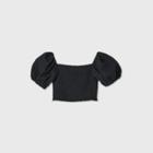 Women's Puff Short Sleeve Smocked Top - Wild Fable Black