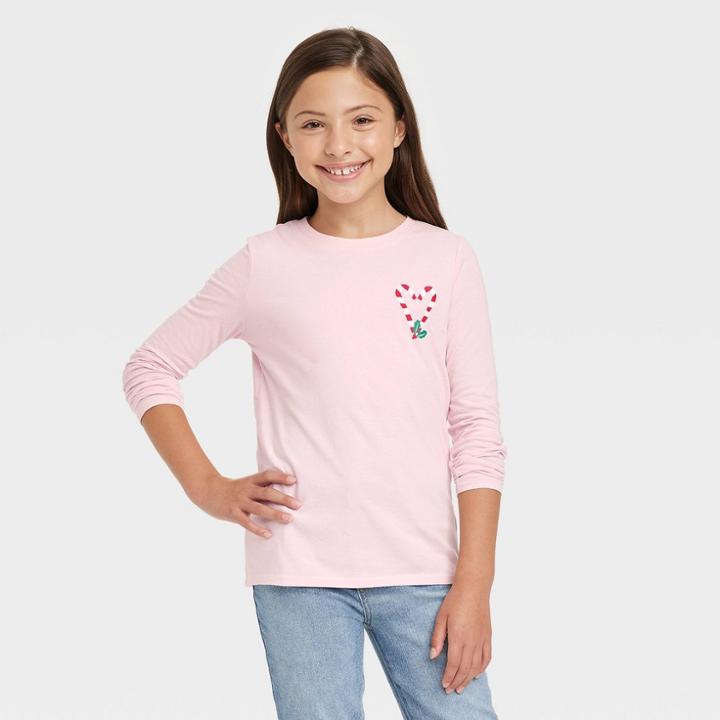 Girls' 'candy Cane Heart' Long Sleeve Graphic T-shirt - Cat & Jack