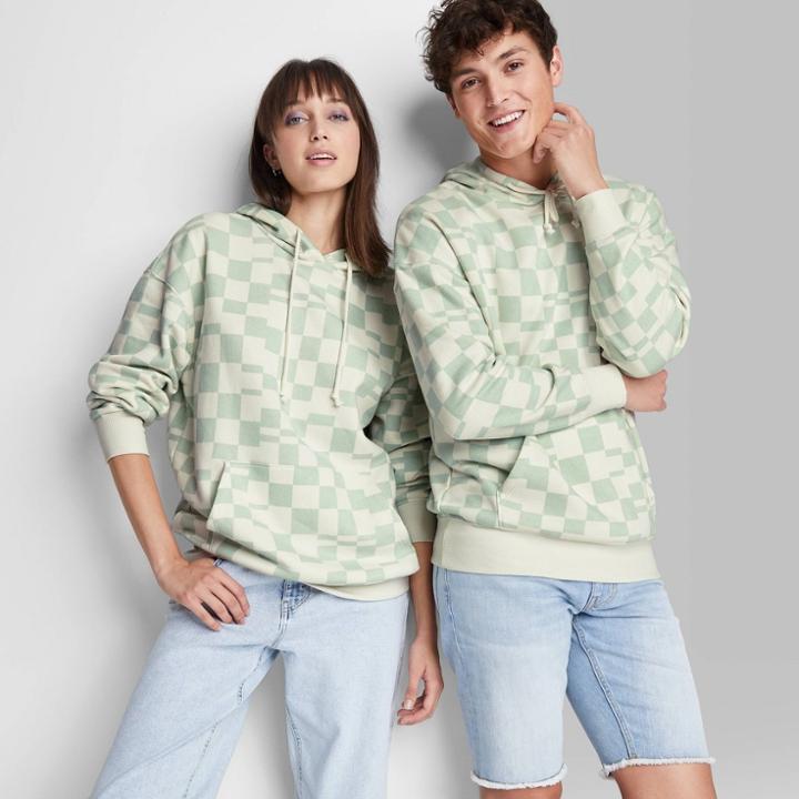 Oversized Hooded Sweatshirt - Wild Fable Jade Check Xs, Green Check