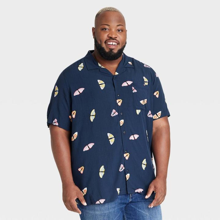 Men's Big & Tall Camp Collared Short Sleeve Button-down Shirt - Goodfellow & Co Navy Blue