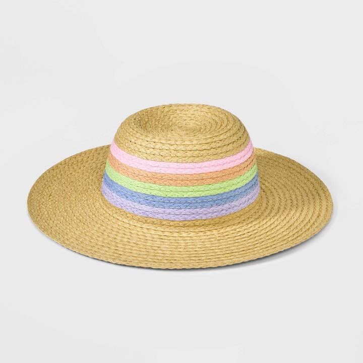 Girls' Striped Paper Straw Hat - Art Class , Brown