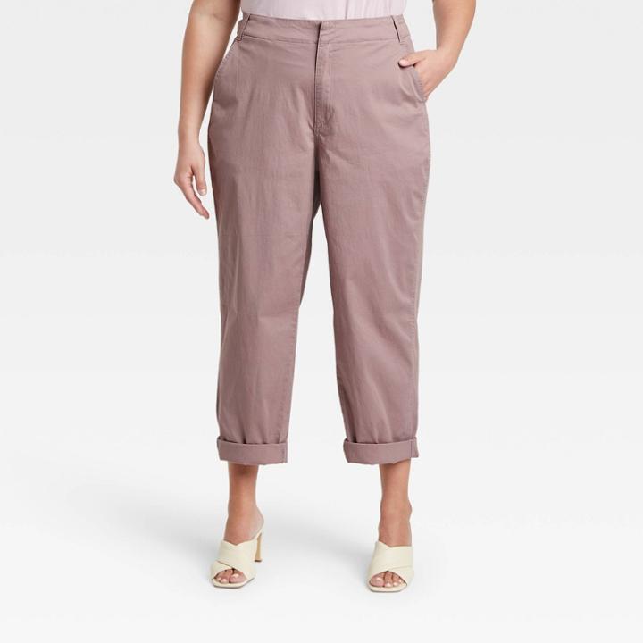 Women's Plus Size High-rise Straight Chilled Out Ankle Chino Pants - A New Day Purple