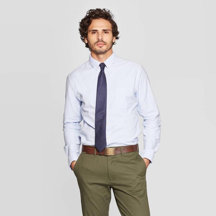 Men's Standard Fit Long Sleeve Whittier Oxford Button-down Shirt - Goodfellow & Co Nightfall Blue