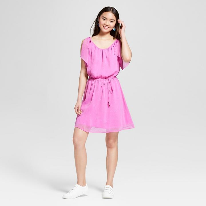 Women's Printed Flutter Sleeve Dress - A New Day Purple