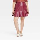 Women's Plus Size Faux Leather Mini Skirt - Ava & Viv Burgundy