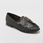Women's Jeans Faux Leather Beaded Bow Loafers - A New Day Black