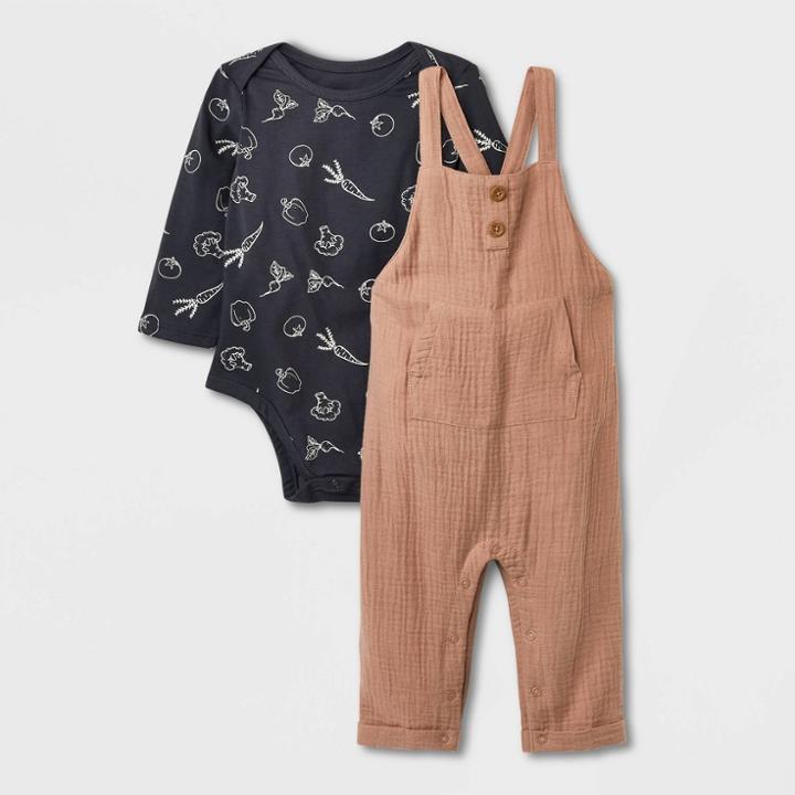 Grayson Collective Baby Gauze Long Sleeve Jumpsuit Set - Light Brown Newborn