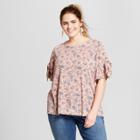 Women's Plus Size Floral Print Knit T-shirt With Ruffle Sleeve - Xhilaration Peach X, Pink