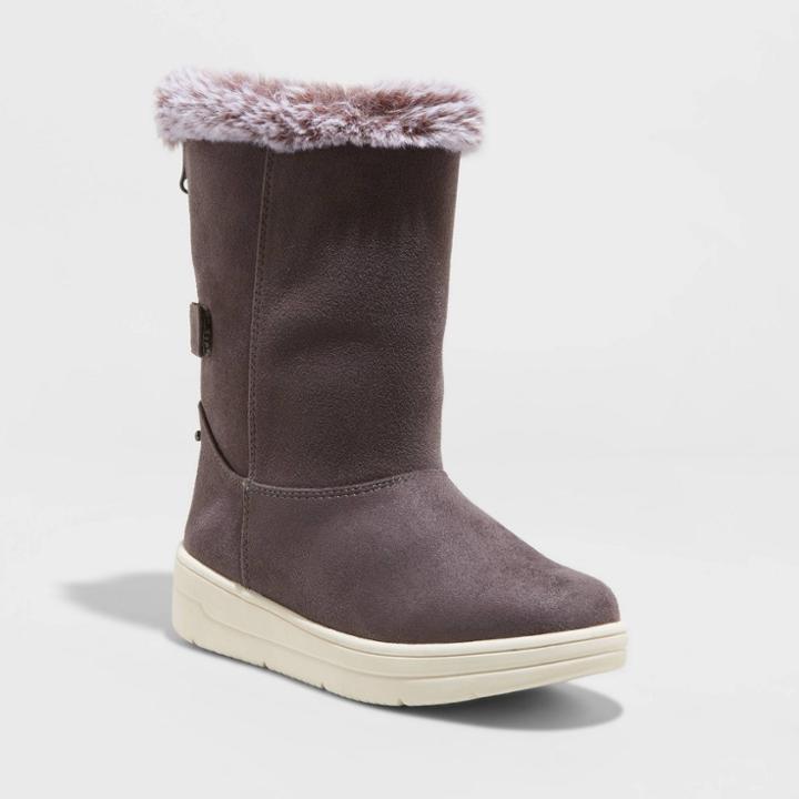 Girls' Aleka Suede Shearling Style Boots - Cat & Jack Gray