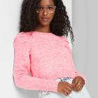 Women's Puff Sleeve Crewneck Pullover Sweater - Wild Fable Pink