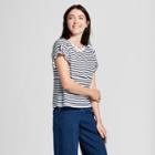 Women's Striped Short Sleeve Ruffle T-shirt - A New Day Navy/white (blue/white)