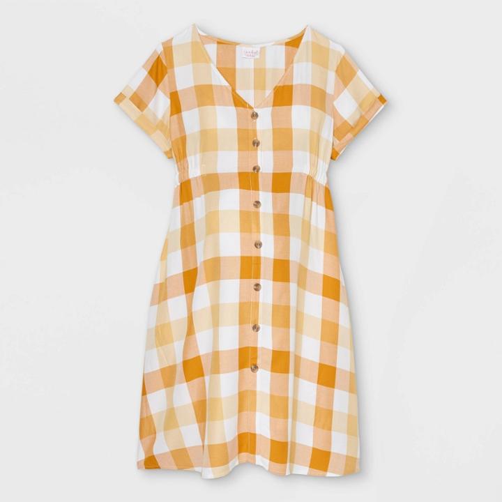 Plaid Short Sleeve Button-down T-shirt Maternity Dress - Isabel Maternity By Ingrid & Isabel Yellow