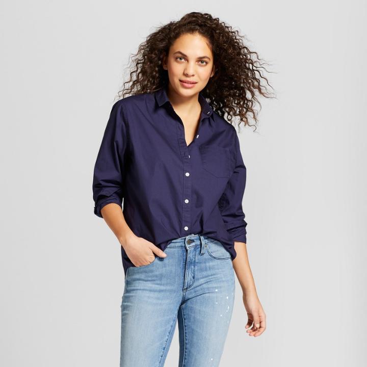 Women's Long Sleeve Alamosa Poplin Shirt - Universal Thread Navy (blue)