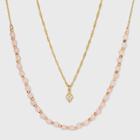14k Gold Dipped Cubic Zirconia Rose Quartz Beaded Necklace - A New Day