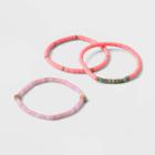 Semi-precious Parasol Quartz Heishi Stretch Bracelet Set 3pc - Universal Thread Pink