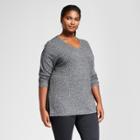 Women's Plus Size Ribbed Long Sleeve Tee - Ava & Viv Black