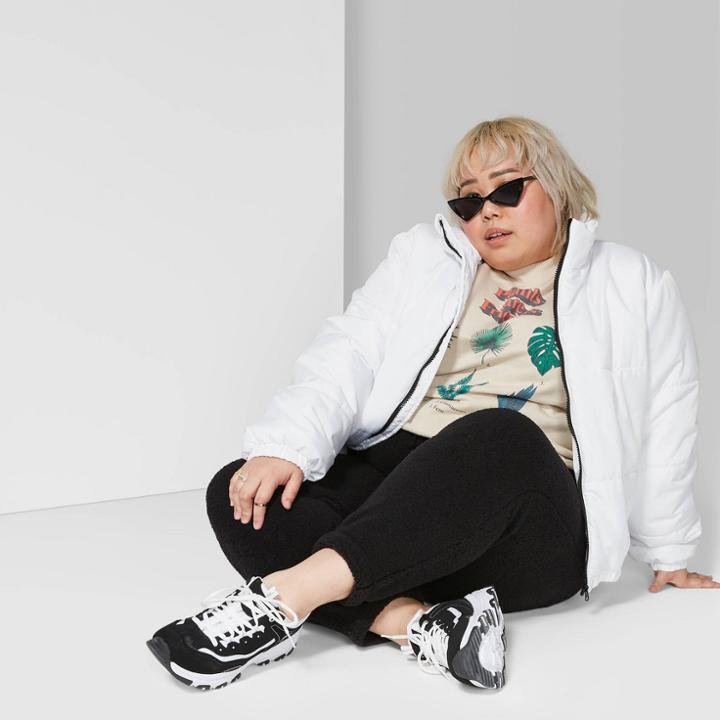 Women's Plus Size Long Sleeve Zip-up Puffer Jacket - Wild Fable White