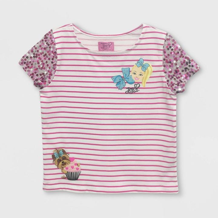 Nickelodeon Girls' Jojo Siwa Flip Sequin Short Sleeve T-shirt - White/pink