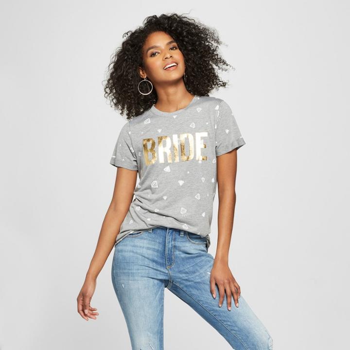 Modern Lux Women's Short Sleeve Bride Gold Foil Diamond Print T-shirt - Modern