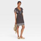 Women's Short Sleeve Shift Dress - Knox Rose Black Ikat Print