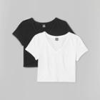 Women's Short Sleeve V-neck 2pk Bundle T-shirt - Wild Fable White Xxs