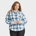 Women's Plus Size Long Sleeve Flannel Button-down Shirt - Universal Thread Navy Plaid