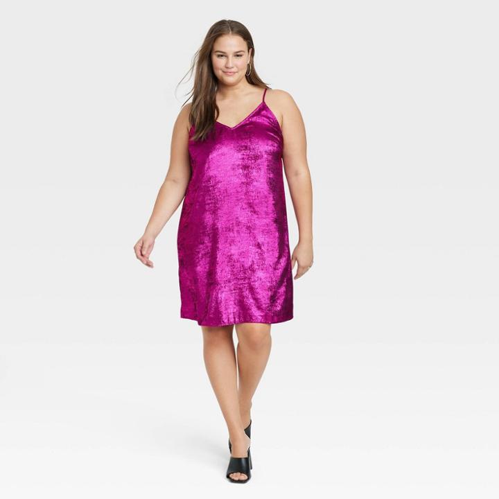 Women's Plus Size Metallic Slip Dress - A New Day Pink