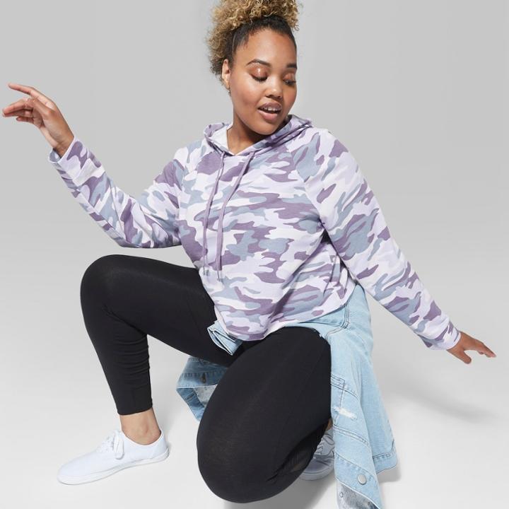 Women's Camo Print Plus Size Printed Pullover Hoodie - Wild Fable Purple
