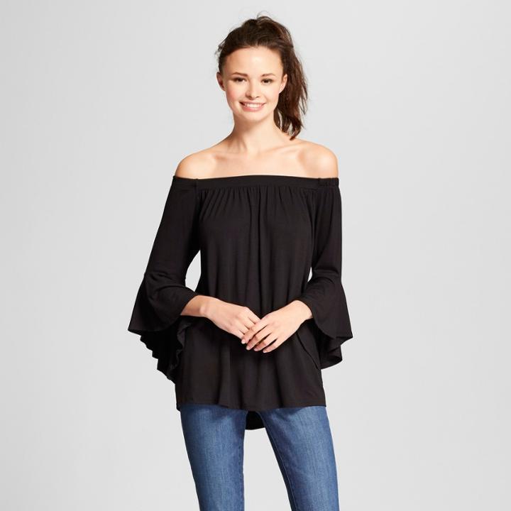 Women's 3/4 Bell Sleeve Off The Shoulder Blouse - Alison Andrews Black
