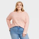 Women's Plus Size Long Sleeve Crewneck Lace Top - Knox Rose Coral Pink