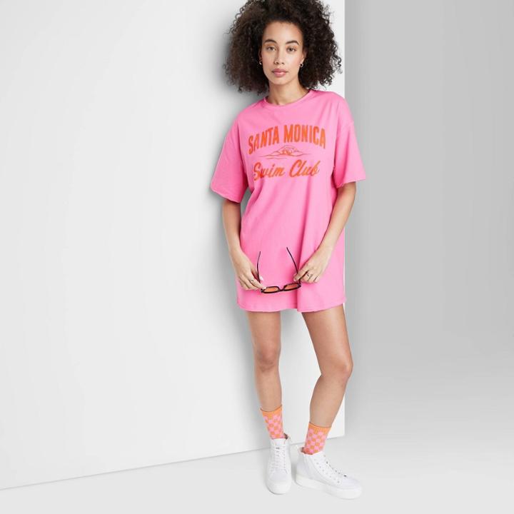 Women's Ascot + Hart Santa Monica Surf Club Short Sleeve Graphic Boyfriend T-shirt Dress - Pink