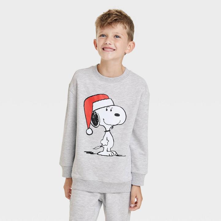 Kid's Peanuts Family Holiday Graphic Sweatshirt - Light Gray Wash