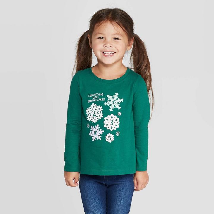 Toddler Girls' Long Sleeve 'snowflakes' T-shirt - Cat & Jack Green