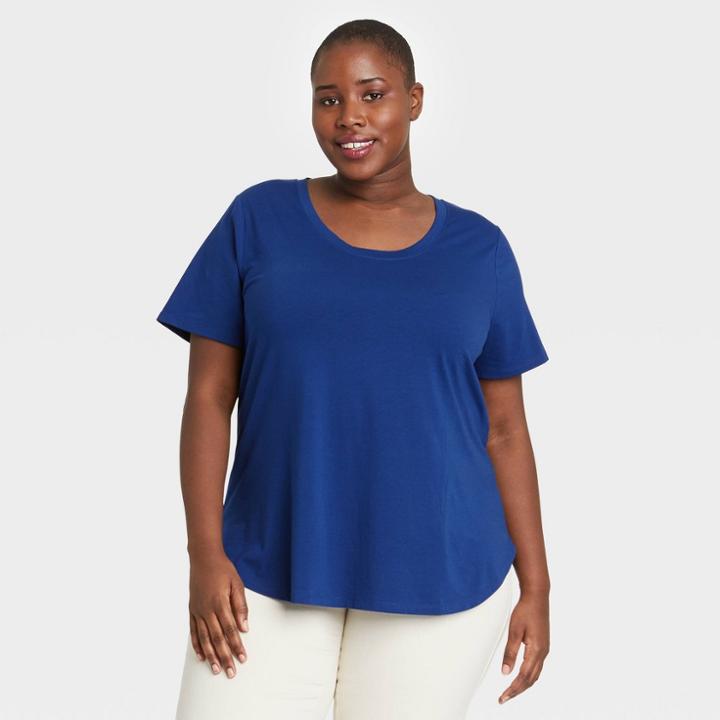 Women's Plus Size Essential Relaxed Scoop Neck T-shirt - Ava & Viv Blue