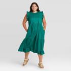 Women's Plus Size Ruffle Sleeveless Tiered Dress - Universal Thread Green