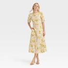 Women's Bishop Elbow Sleeve Tie-back Dress - Who What Wear Beige Floral