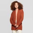 Women's Long Sleeve Rib-knit Cuff Textured Cardigan Sweater - A New Day Rust