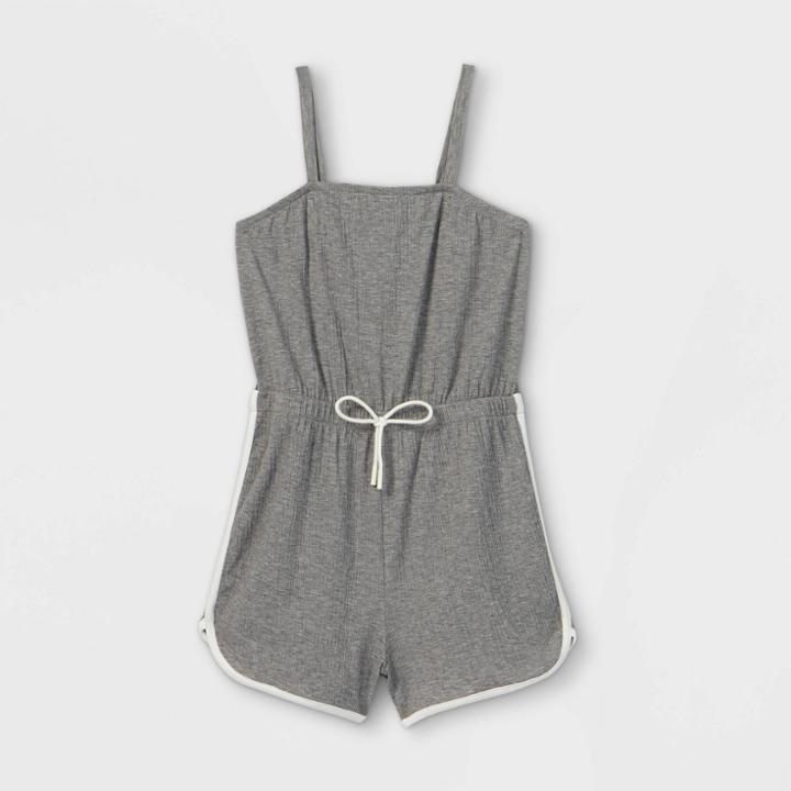 Girls' Tie Waist Sleeveless Romper - Art Class Gray